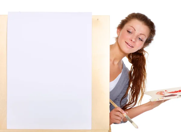 Woman Painting Art Canvas Studio Creativity Talent Paint Brush Color — Stock Photo, Image