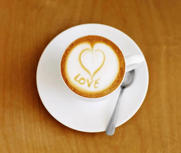 Coffee Cup Cappuccino Heart Foam Table People Restaurant Diner Cafe — Stock Photo, Image