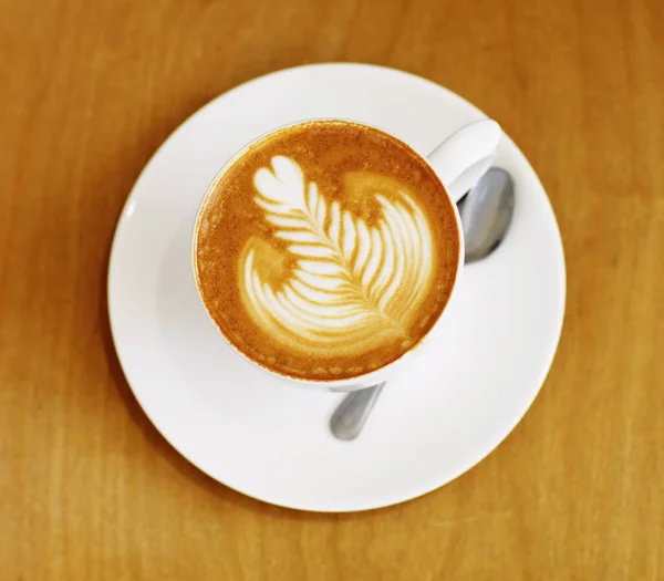 Arte Latte Café Vista Superior Bebida Mesa Cafetería Primer Plano — Foto de Stock