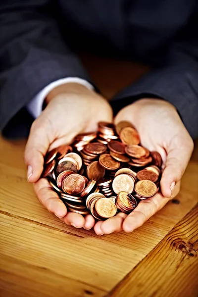 Mãos Moedas Poupar Dinheiro Para Investir Planejamento Objetivo Finanças Pessoais — Fotografia de Stock