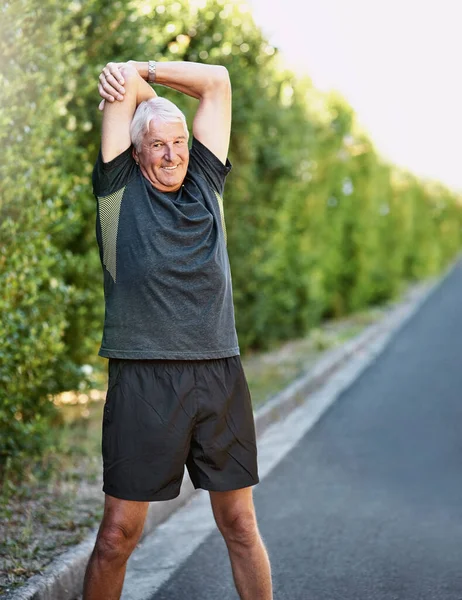 Can Feel Body Getting Stronger Every Stretch Portrait Senior Man — Stock Photo, Image