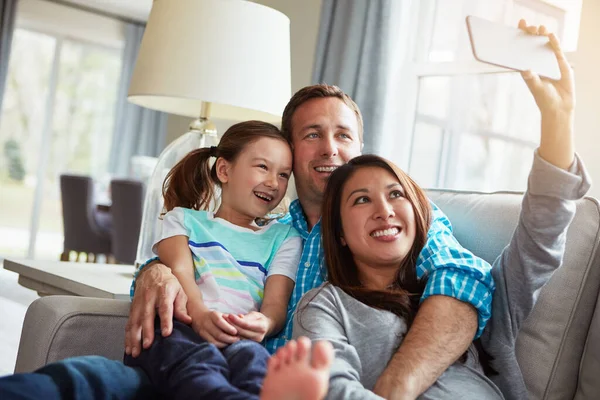 Every Picture Tells Story Ours Happy Young Family Taking Selfies — Stock Photo, Image