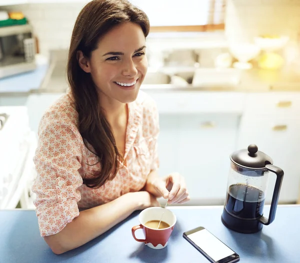 Gran Café Día Hecho Una Joven Atractiva Tomando Una Taza — Foto de Stock