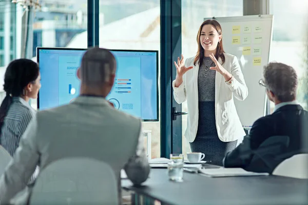 End Well One Biggest Companies Businesswoman Delivering Presentation Boardroom — Stock Photo, Image