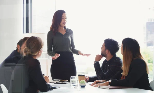 Theres Still Few Things Need Settle Young Businesswoman Giving Presentation — Stock Photo, Image