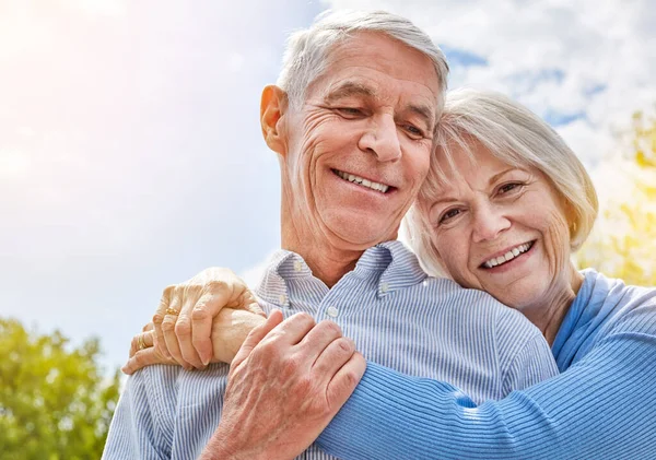 Stole Heart Right Start Portrait Happy Senior Couple Loving Embrace — Stock Photo, Image