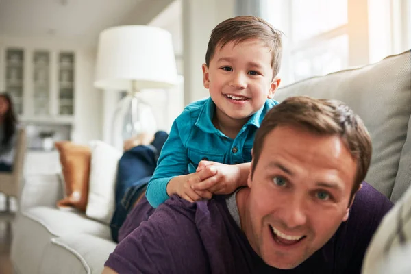 Fun Never Ends Two Adorable Little Boy His Father Playing — Stock Photo, Image