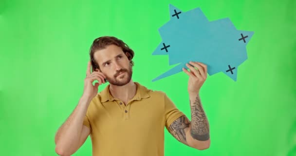 Fikir Konuşma Balonu Stüdyodaki Yeşil Ekrandaki Adam Arka Plan Modelinde — Stok video