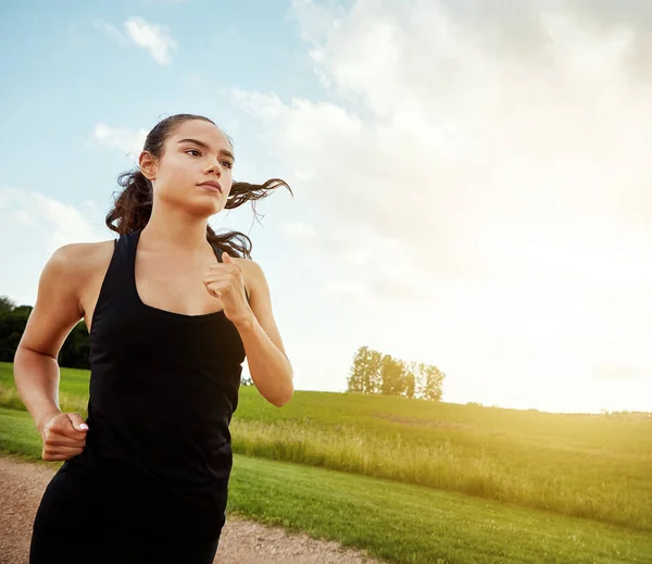 Chasing Body Deserve Fit Young Woman Out Run Beautiful Day — Stock Photo, Image
