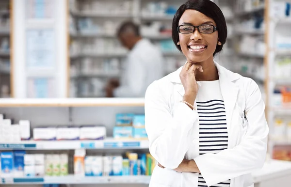 Вірю Можу Зробити Тебе Кращим Жіночий Фармацевт Працює Аптеці — стокове фото