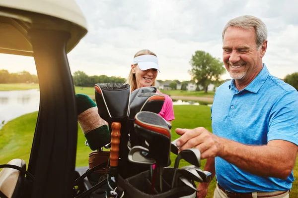 Golf Great Getaway Affectionate Mature Couple Spending Day Golf Course — Stock Photo, Image