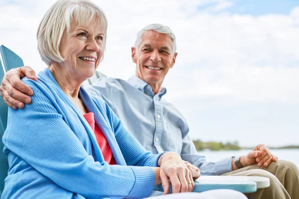 Retirement Time More Quality Time Affectionate Senior Couple Relaxing Chairs — Stock Photo, Image