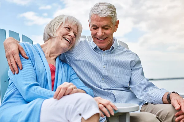 Lasting Love Meant Affectionate Senior Couple Relaxing Chairs Together — Stock Photo, Image