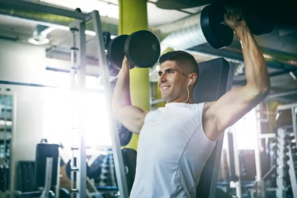 Proud Never Satisfied Man Doing Upper Body Workout Gym — Stock Photo, Image