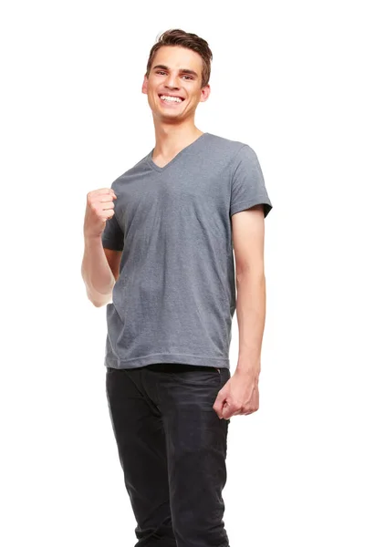 Yes Nailed Studio Portrait Happy Young Man Doing Fist Pumpisolated — Stock Photo, Image