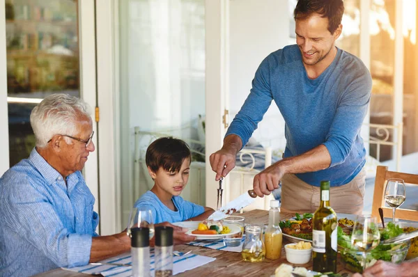 Three Generations Table Happy Family Enjoying Lunch Together Table — Stock Photo, Image