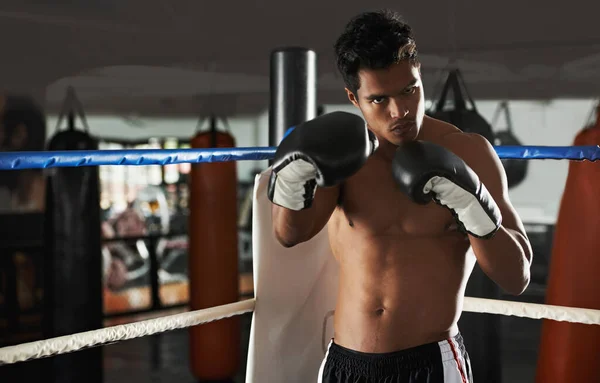 Hes Dedicated Sport Boxing Young Male Boxer Fighting Stance Boxing — Stock Photo, Image