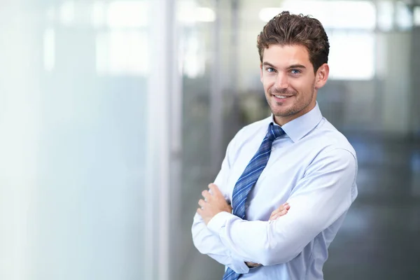 Ready Any Business Challenge Handsome Young Businessman Standing Office — Stock Photo, Image