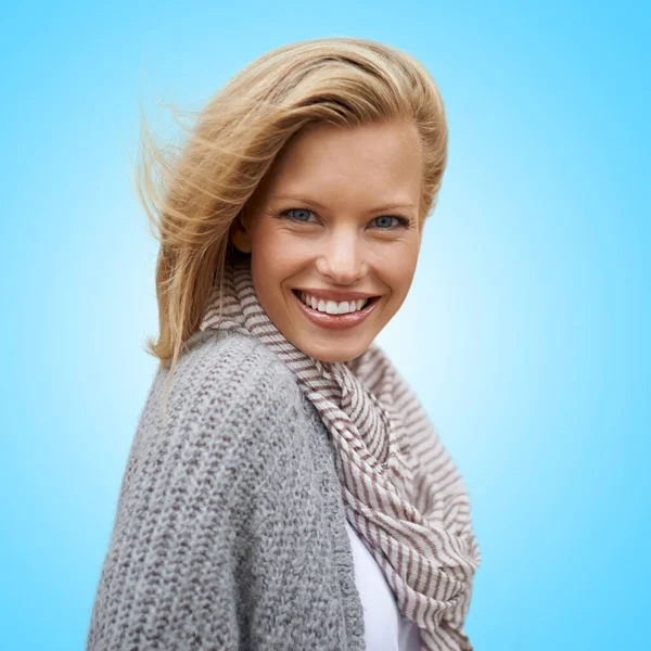 Blue Never Feeling Blue Cropped Portrait Attractive Young Woman Blue — Stock Photo, Image
