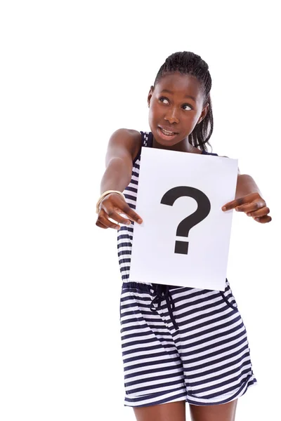 Lenne Egy Kérdésem Egy Fiatal Lány Aki Kérdőjelet Tart — Stock Fotó