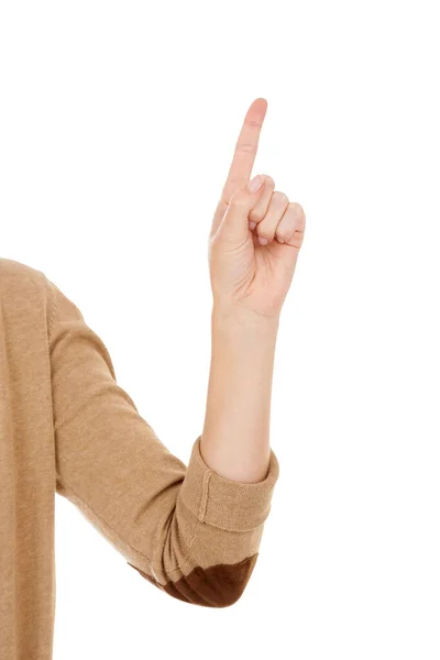 Shes Showing You Something Cropped Image Womans Hand Pointing Upwards — Stock Photo, Image