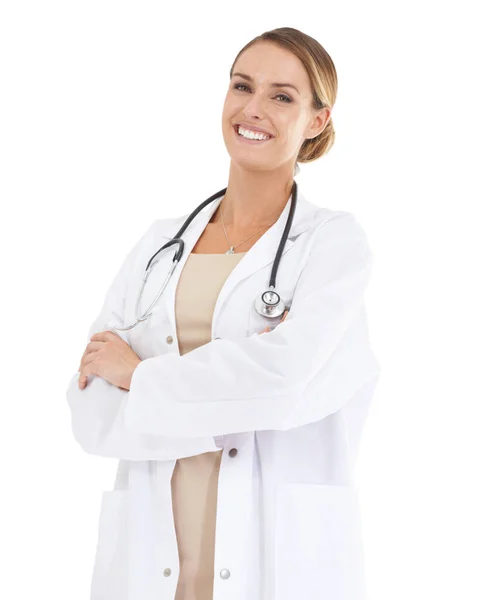 Vertrauen Sie Mir Ihre Gesundheit Eine Schöne Ärztin Lächelt Mit — Stockfoto
