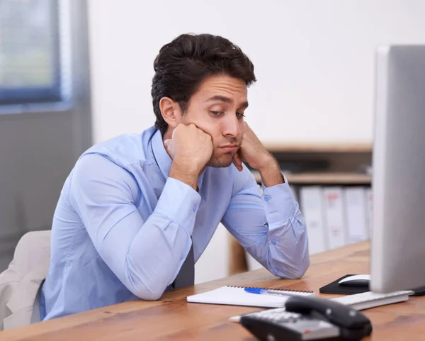 Boredom Strikes Bored Looking Businessman Sitting His Desk — Stock Photo, Image