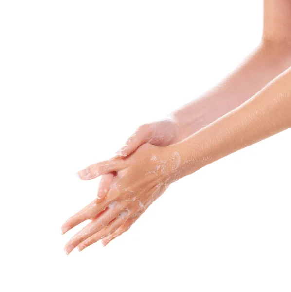Limpeza Está Lado Piedade Uma Mulher Limpando Mãos — Fotografia de Stock