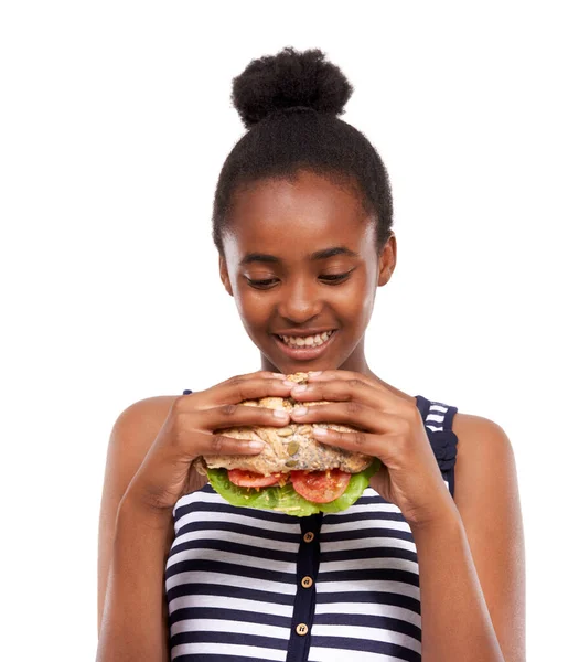 Примусити Їсти Овочі Просто Щаслива Молода Афроамериканська Дівчина Тримає Овочевий — стокове фото