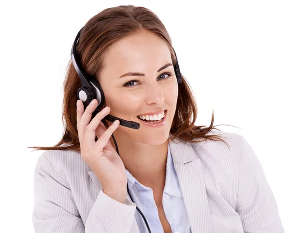 Shes Pleased Able Help Professional Call Center Agent Working While — Stock Photo, Image