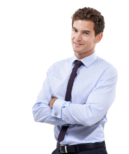 Hes Man You Can Trust Handsome Young Businessman Standing White — Stock Photo, Image