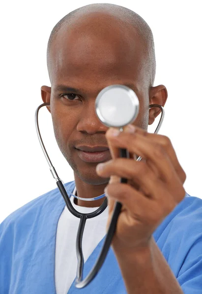 Deixa Ouvir Teu Coração Jovem Médico Segurando Estetoscópio — Fotografia de Stock