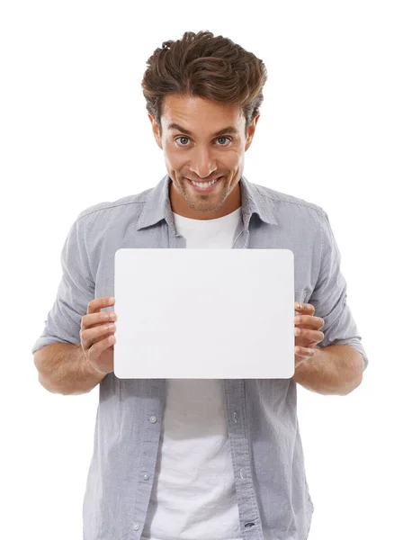 What You Think Copyspace Portrait Handsome Young Man Holding Sign — Stock Photo, Image