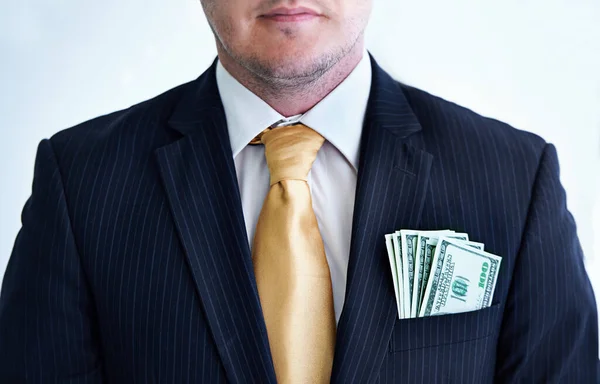 Παράνομα Έσοδα Στην Τσέπη Του Ένας Επιχειρηματίας Χρήματα Στην Τσέπη — Φωτογραφία Αρχείου
