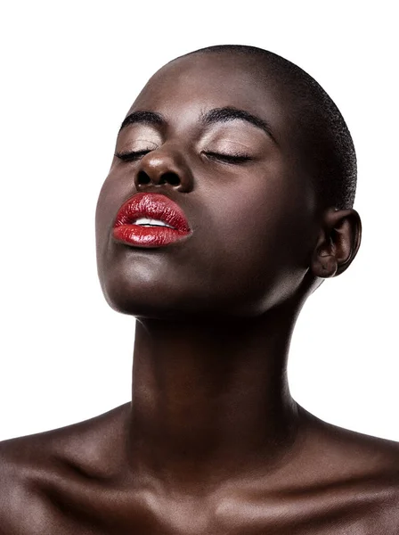 Construir Para Admiración Estudio Una Hermosa Joven Africana Aislada Blanco — Foto de Stock