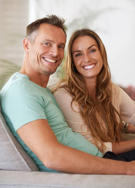 Carefree Comfortable Each Others Company Couple Relaxing Sofa Home — Stock Photo, Image