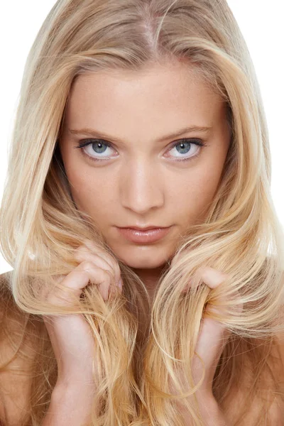 Bare Essentials Hair Beauty Beautiful Young Blonde Woman Posing Front — Zdjęcie stockowe