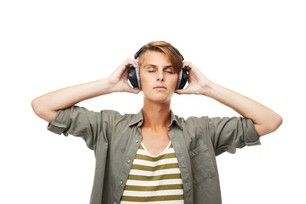 Müzik Büyünün Güçlü Şeklidir Müzik Dinleyen Genç Bir Adam — Stok fotoğraf