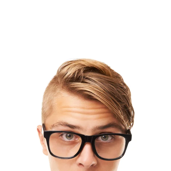 Hes Peeking You Cropped Portrait Young Mans Upper Face Bottom — Stock Photo, Image
