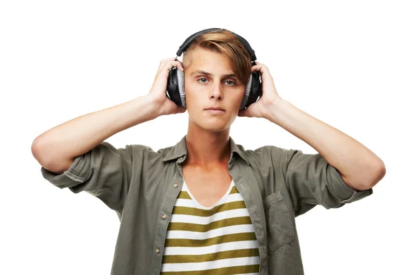 Müzik Benim Akıl Sağlığım Müzik Dinleyen Genç Bir Adam — Stok fotoğraf