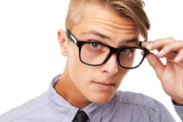 Demasiado Fixe Para Estes Óculos Retrato Close Jovem Elegante Segurando — Fotografia de Stock