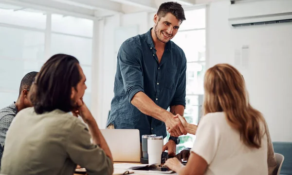 stock image Thank you for this opportunity. a diverse group of businesspeople having a meeting in the office together during the day