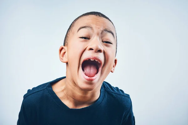 Scream Shout Let All Out Studio Shot Cute Little Boy — Stock Photo, Image