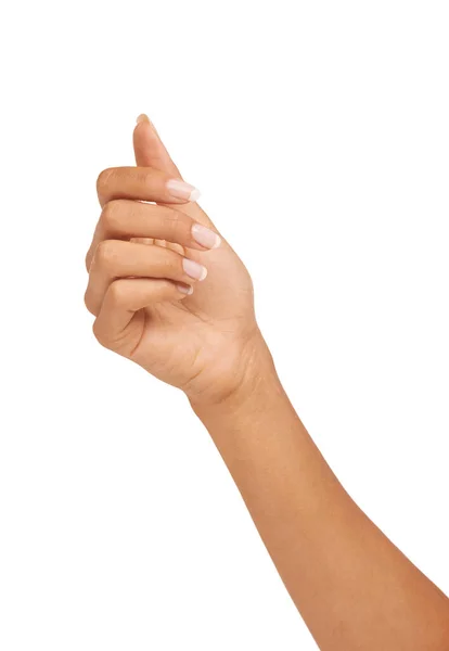 Mão Unhas Uma Mulher Com Uma Manicure Estúdio Para Cosméticos — Fotografia de Stock