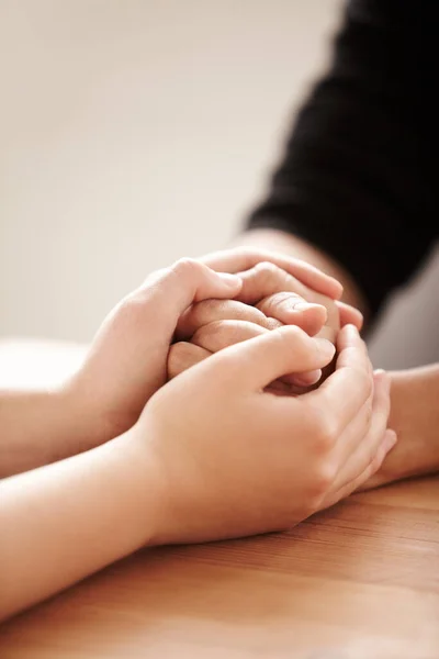 Empatia Confiança Bondade Com Pessoas Mãos Dadas Conforto Cuidado Para — Fotografia de Stock