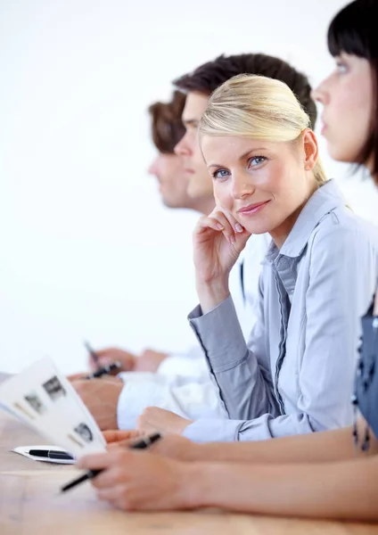 Portret Spotkanie Kobieta Biznesu Zarządzie Podczas Warsztatów Strategicznych Lub Planistycznych — Zdjęcie stockowe