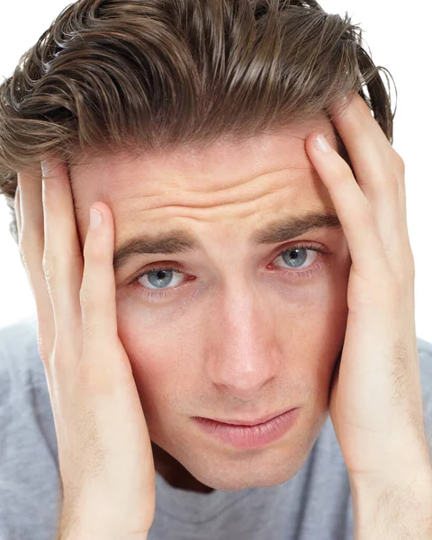 Hombre Depresión Manos Estudio Con Pensamiento Problemas Salud Mental Frustrado — Foto de Stock