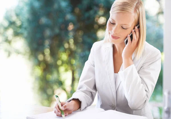 Rédaction Appel Téléphonique Femme Affaires Bureau Pour Planification Horaire Communication — Photo