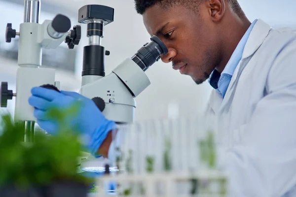 Looking Whole New World Focused Young Male Scientist Looking Test — Stock Photo, Image