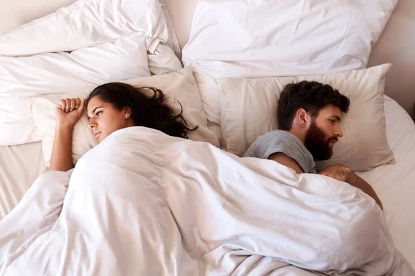 Sometimes Silence Speaks Loudest Young Couple Ignoring Each Other Bedroom — Stock Photo, Image